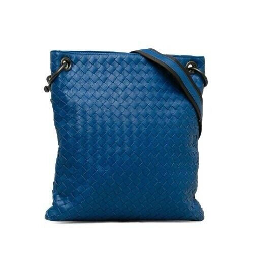 Bottega Veneta Intrecciato Woven Leather Messenger Bag Blue Crossbody